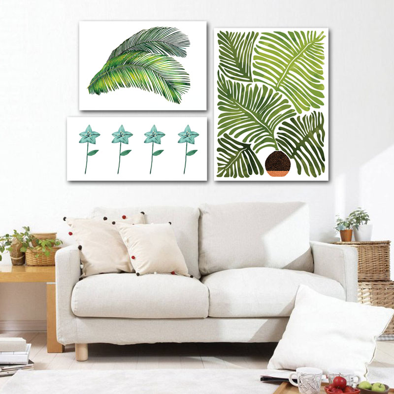Τρίτυχος πίνακας Πράσινα φύλλα και φυτά